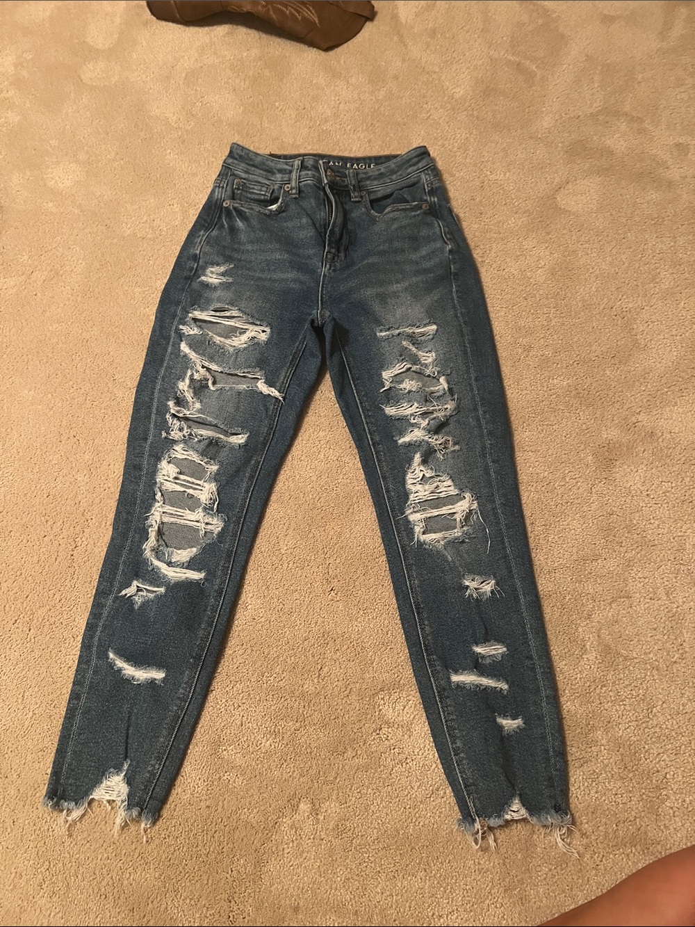 American Eagle Outfitters Distressed High-Rise Jeans - Dark Blue